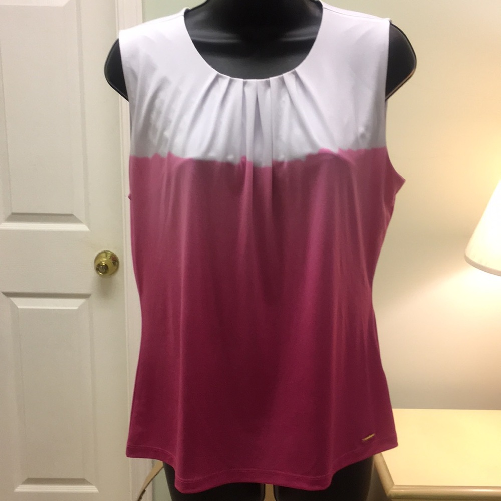Calvin Klein Pleated Neck Sleeveless Blouse